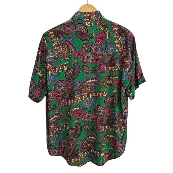 Vintage Paisley Button Down Shirt Women S Kelly Green Artsy Colorful Old Money - Picture 2 of 13